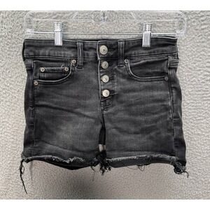 American Eagle Shorts Womens‎ 2 Black Midi Cut Off Button Fly Distressed Preppy